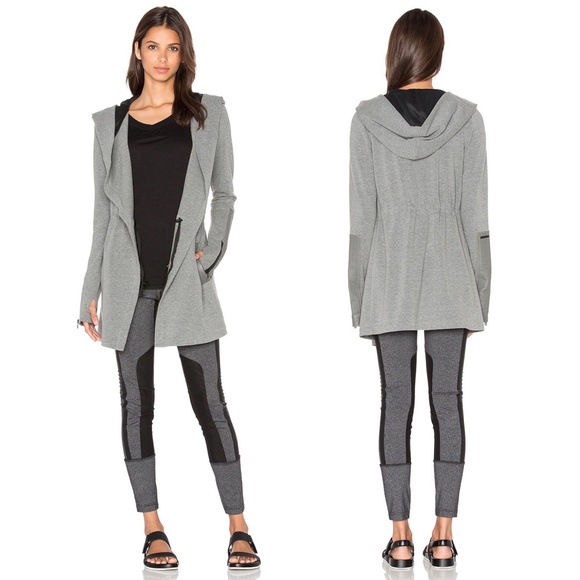 ✨NWT✨ BLANC NOIR Traveler Hooded Wrap Jacket in Heather Grey Black Sz Small - Picture 2 of 16